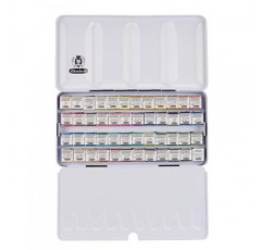 Schmincke - 48가지 최고급 수채화가 포함된 HORADAM® AQUARELL 컬러 박스, 74448097, 블랙 메탈 박스, 페인팅 세트, 프리미엄 수채화, 48 x 1/2 팬