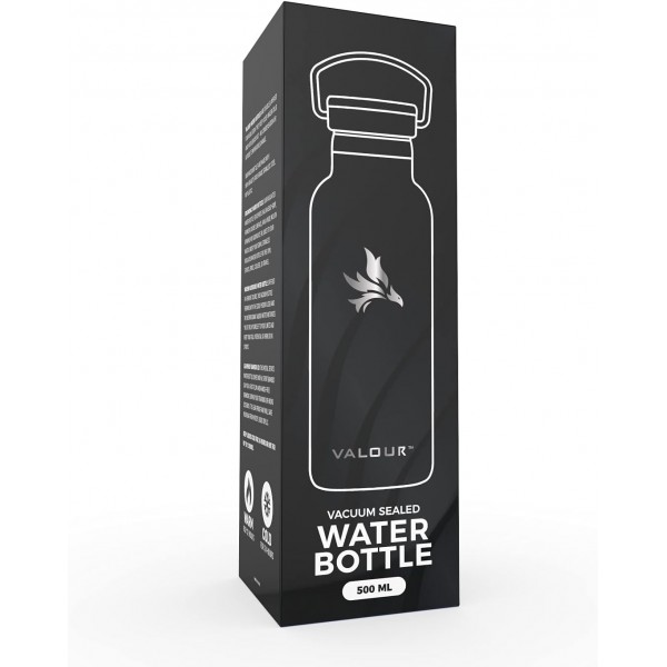 VALOR 대나무 뚜껑이 있는 이중 벽 스테인리스 스틸 병 - 500ml / 1L 진공 절연 물병 남성, 여성, 아동 - BPA 무료 - 여행, 스포츠, 체육관용 경량 스테인리스 물병 레드 - 블랙