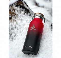 VALOR 대나무 뚜껑이 있는 이중 벽 스테인리스 스틸 병 - 500ml / 1L 진공 절연 물병 남성, 여성, 아동 - BPA 무료 - 여행, 스포츠, 체육관용 경량 스테인리스 물병 레드 - 블랙