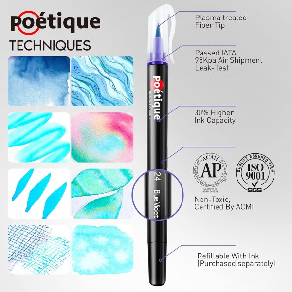 Poétique 브러시 펜 24색 - 유연한 브러시 팁이 있는 브러시 펜 세트, 높은 피그먼트 수, 전문가용 수채화 연필, 아티스트 페인팅, 소묘 및 서예용 핸드 레터링 펜