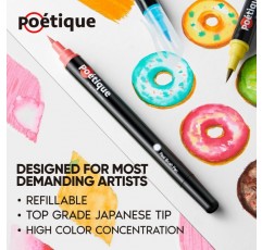 Poétique 브러시 펜 24색 - 유연한 브러시 팁이 있는 브러시 펜 세트, 높은 피그먼트 수, 전문가용 수채화 연필, 아티스트 페인팅, 소묘 및 서예용 핸드 레터링 펜
