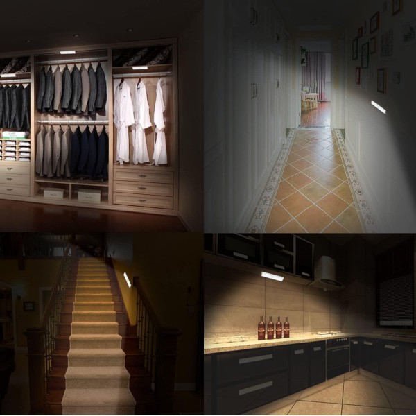 Moston 10 LED 마그네틱 모션 센서 옷장 조명, 찬장 캐비닛 조명 아래 자동 켜기/끄기, 충전식 배터리 전원 감지 야간 조명, 어디서나 부착 가능(실버 알루미늄, 2 팩) 흰색 