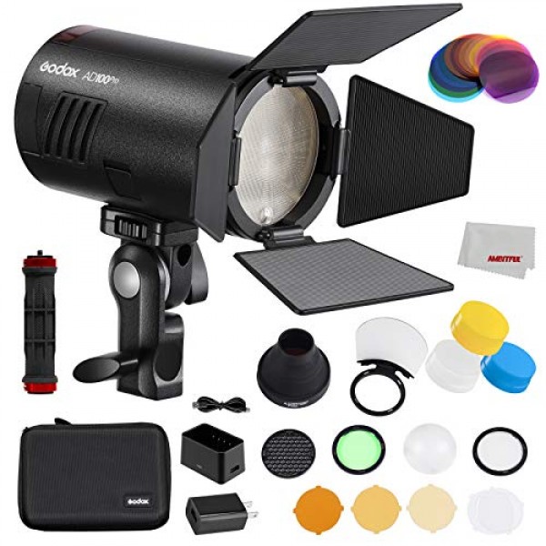 Godox AD100Pro 100Ws TTL 2.4G 1/8000 HSS 실외 플래시 라이트, 2600mAh 배터리 0.01-1.5s 재활용, AK-R1 둥근 헤드 액세서리 키트 포함, 3색 디퓨저