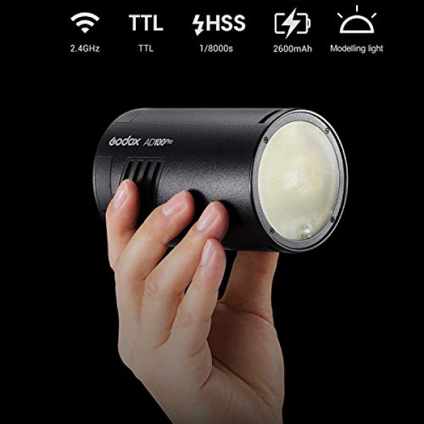 Godox AD100Pro 100Ws TTL 2.4G 1/8000 HSS 실외 플래시 라이트, 2600mAh 배터리 0.01-1.5s 재활용, AK-R1 둥근 헤드 액세서리 키트 포함, 3색 디퓨저