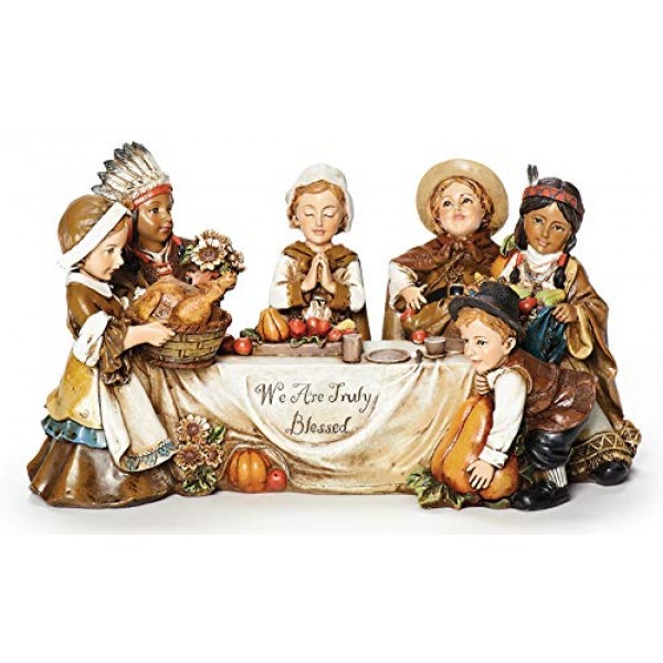 Joseph's Studio by Roman - 어린이 추수감사절 장면 피규어, 순례자와 인디언 어린이, 수확 컬렉션, 5.5