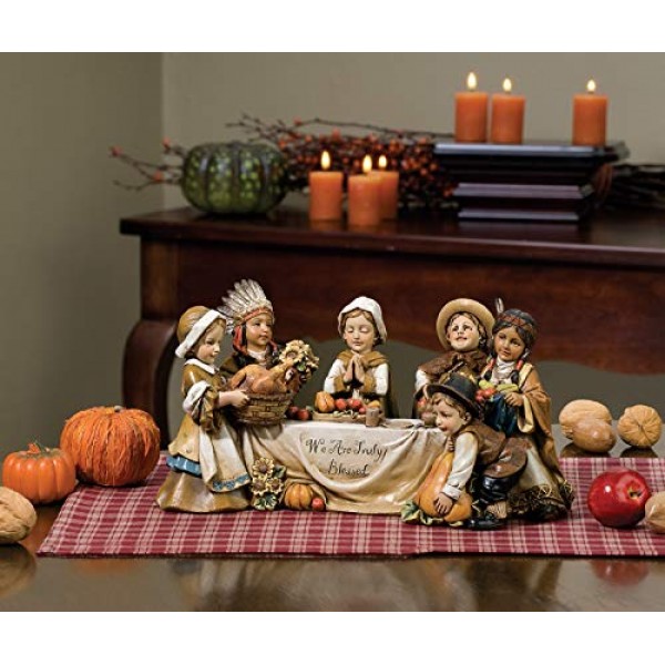 Joseph's Studio by Roman - 어린이 추수감사절 장면 피규어, 순례자와 인디언 어린이, 수확 컬렉션, 5.5