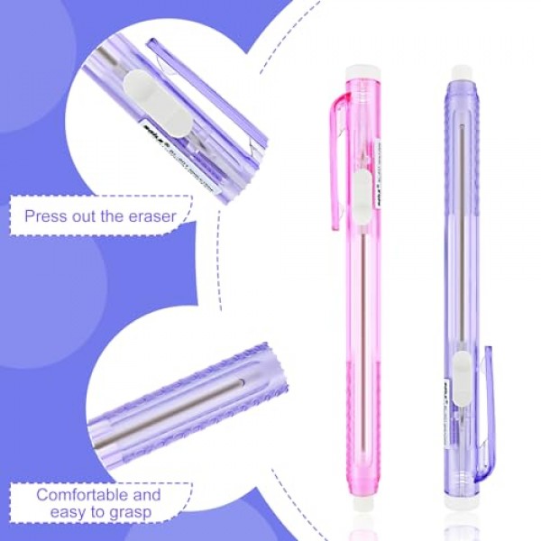 2Pcs 개폐식 기계 지우개 펜, 6Pcs 교체 지우개가있는 Mabor 펜 스타일 지우개 학교 홈 오피스 쓰기 도면 용 기계 지우개 리필