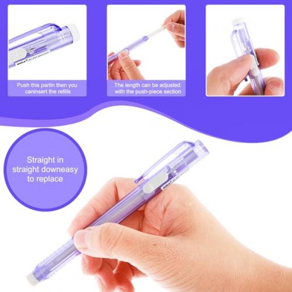 2Pcs 개폐식 기계 지우개 펜, 6Pcs 교체 지우개가있는 Mabor 펜 스타일 지우개 학교 홈 오피스 쓰기 도면 용 기계 지우개 리필