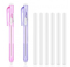 2Pcs 개폐식 기계 지우개 펜, 6Pcs 교체 지우개가있는 Mabor 펜 스타일 지우개 학교 홈 오피스 쓰기 도면 용 기계 지우개 리필