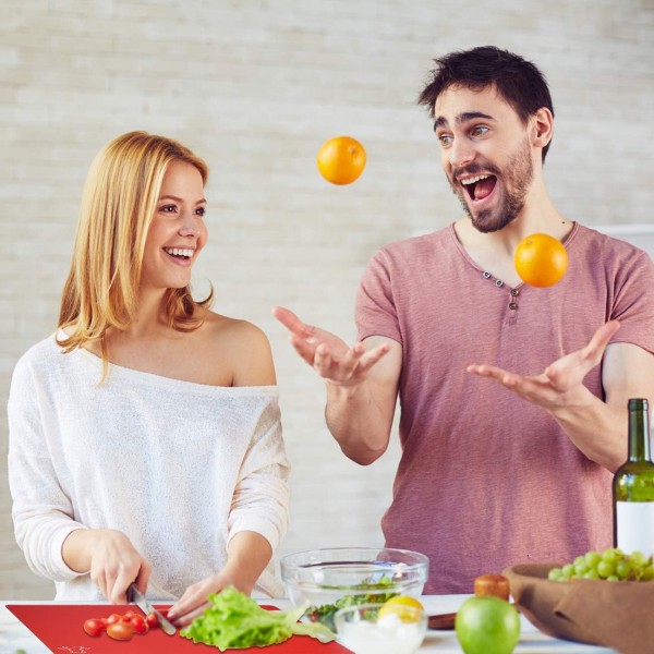 플라스틱 주방 도마, Fotouzy Flexible Mats with Food Symbols, BPA-Free, Non-Porous, Non-Slip Backing 및 식기세척기 안전, 7+1 7 Rainbow+1 Clear Colors 세트