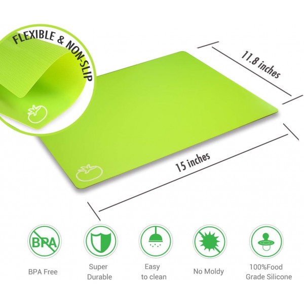 플라스틱 주방 도마, Fotouzy Flexible Mats with Food Symbols, BPA-Free, Non-Porous, Non-Slip Backing 및 식기세척기 안전, 7+1 7 Rainbow+1 Clear Colors 세트