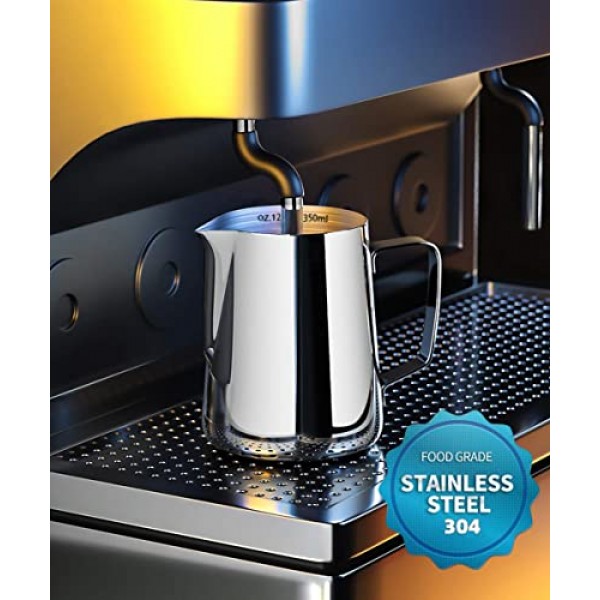 스테인레스 스틸 304, 12oz/350ml, 체크 표시가 있는 에스프레소 스팀 투수, 장식용 아트 펜, 스테인레스 스틸 우유 거품기 투수 커피 라떼 아트 컵 스팀 투수