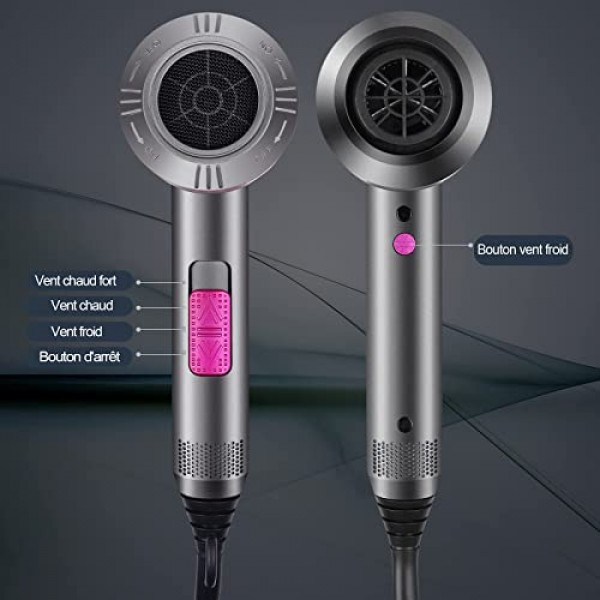 HappyGoo 헤어 드라이어 이온 헤어 드라이어 2000W AC 모터 전문가용 헤어 드라이어, 3가지 온도 설정, 냉풍 버튼, 디퓨저 1개, 집중 장치 2개, 다양한 헤어스타일에 적합 그