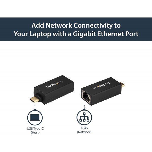 StarTech.com USB C - 기가비트 이더넷 어댑터 - 1Gbps NIC USB 3.0/USB 3.1 Type C 네트워크 어댑터 - 1GbE USB-C - RJ45/LAN 포트 Thunderbolt 3 호환 Windows MacBook Pro Chromebook(US1GC30DB) 검은색 12.7