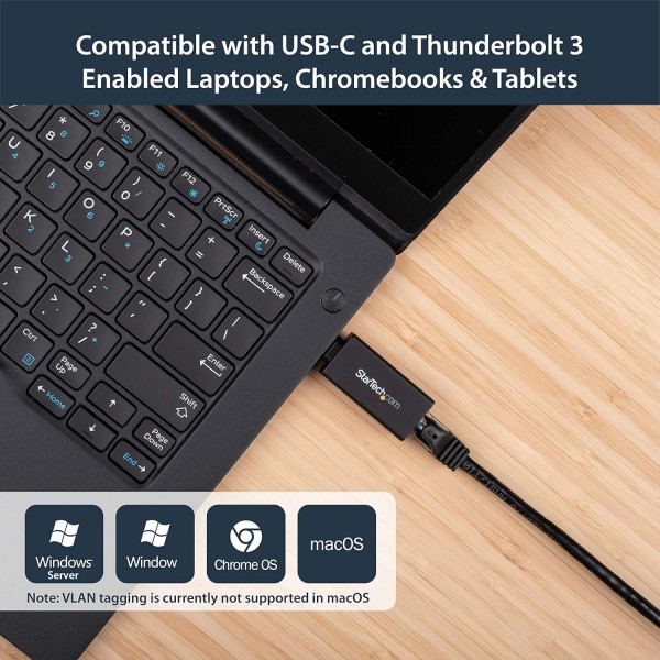 StarTech.com USB C - 기가비트 이더넷 어댑터 - 1Gbps NIC USB 3.0/USB 3.1 Type C 네트워크 어댑터 - 1GbE USB-C - RJ45/LAN 포트 Thunderbolt 3 호환 Windows MacBook Pro Chromebook(US1GC30DB) 검은색 12.7