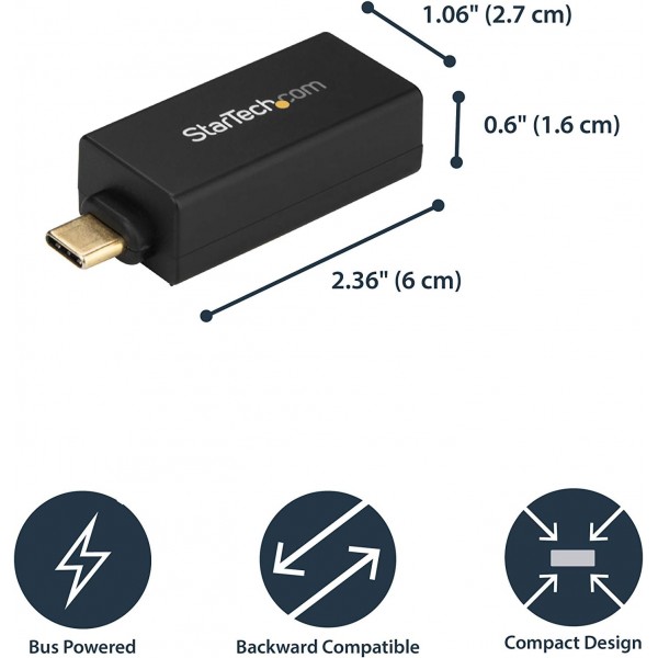 StarTech.com USB C - 기가비트 이더넷 어댑터 - 1Gbps NIC USB 3.0/USB 3.1 Type C 네트워크 어댑터 - 1GbE USB-C - RJ45/LAN 포트 Thunderbolt 3 호환 Windows MacBook Pro Chromebook(US1GC30DB) 검은색 12.7