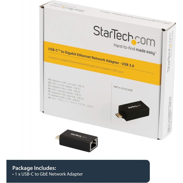 StarTech.com USB C - 기가비트 이더넷 어댑터 - 1Gbps NIC USB 3.0/USB 3.1 Type C 네트워크 어댑터 - 1GbE USB-C - RJ45/LAN 포트 Thunderbolt 3 호환 Windows MacBook Pro Chromebook(US1GC30DB) 검은색 12.7