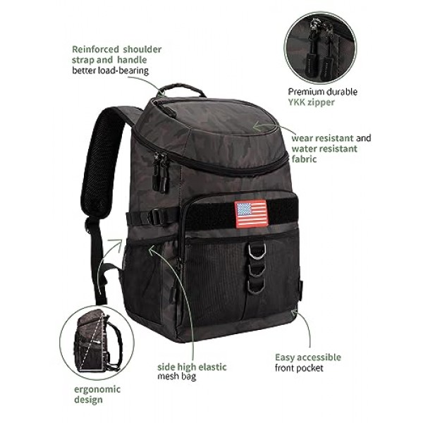 JOYHILL 36 캔 배낭 쿨러, 전술 절연 소프트 쿨러 가방 남성 여성을위한 대용량 누출 방지 쿨러 배낭, 캠핑 하이킹 피크닉 해변을위한 여행 배낭