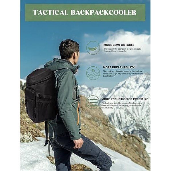 JOYHILL 36 캔 배낭 쿨러, 전술 절연 소프트 쿨러 가방 남성 여성을위한 대용량 누출 방지 쿨러 배낭, 캠핑 하이킹 피크닉 해변을위한 여행 배낭