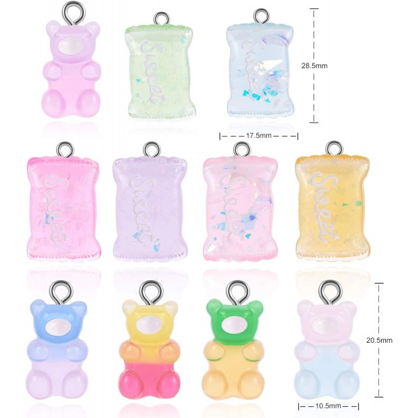 Ornaland 44 Pcs 여성을위한 다채로운 거미 곰 수 지 곰 매력 열쇠 고리 목걸이에 대 한 수 제 수 지 사탕 철자 보석 만들기 스타일 5
