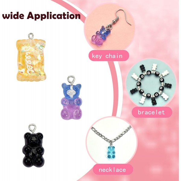 Ornaland 44 Pcs 여성을위한 다채로운 거미 곰 수 지 곰 매력 열쇠 고리 목걸이에 대 한 수 제 수 지 사탕 철자 보석 만들기 스타일 5