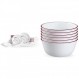 Corelle Vitrelle 12개 식기 세트용 78피스 서비스, 삼중 유리 및 칩 방지, 경량 원형 접시 및 그릇 세트, 스플렌더 및 유리 28온스 빨간색 밴드 그릇 6pk