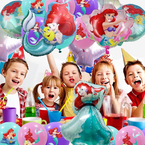 Shamoparty 인어 풍선 아리엘 알루미늄 호일 풍선, 20 조각 동화 공주 장식, 인어 공주 인쇄 라텍스 풍선