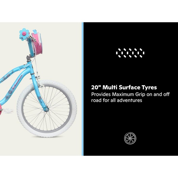 Schwinn Mist Kids Bike, 블루/핑크 플라워 디자인, 20인치 자전거 바퀴, 6-13세 소녀 또는 소년, 권장 라이더 신장 122-152cm 싱글