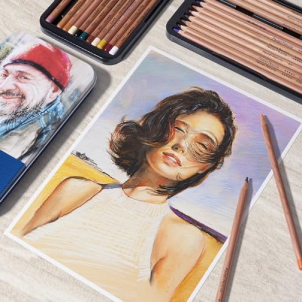 LIGHTWISH 전문 컬러 숯 연필, 예술가 등급, 24 색 파스텔 분필 연필 선물 금속 상자에 설정, 초보자 성인 예술가 음영 드로잉 레이어링 블렌딩