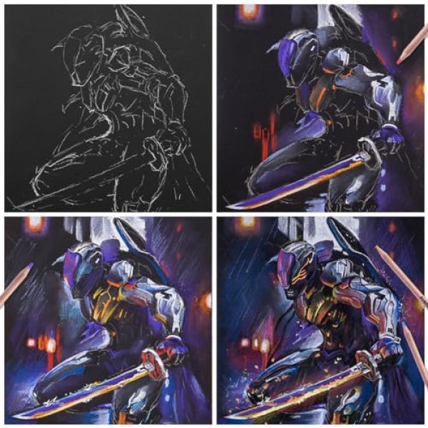 LIGHTWISH 전문 컬러 숯 연필, 예술가 등급, 24 색 파스텔 분필 연필 선물 금속 상자에 설정, 초보자 성인 예술가 음영 드로잉 레이어링 블렌딩