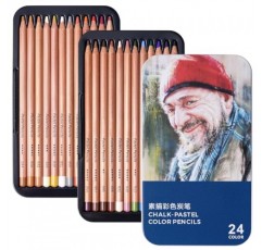 LIGHTWISH 전문 컬러 숯 연필, 예술가 등급, 24 색 파스텔 분필 연필 선물 금속 상자에 설정, 초보자 성인 예술가 음영 드로잉 레이어링 블렌딩