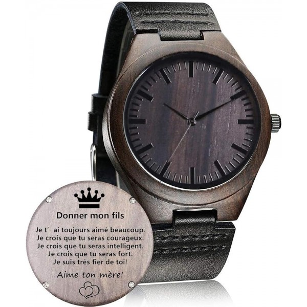 개인화 된 새겨진 나무 시계, 남성 여성을위한 캐주얼 수제 나무 시계 가족 맞춤 선물 donner fils, mere