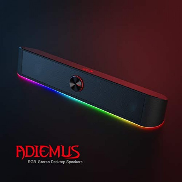 Redragon GS560 Adiemus RGB 데스크탑 사운드바, 동적 조명 바가 있는 2.0채널 컴퓨터 스피커, 오디오 조명 동기화/디스플레이, 볼륨 조절 기능이 있는 터치 제어 백라이트, USB 