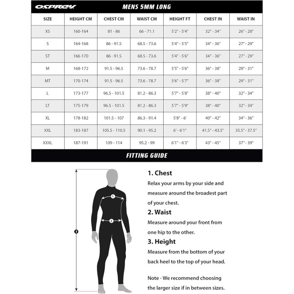 Osprey 남성용 전체 길이 5mm 잠수복, 겨울 잠수복, 성인 네오프렌 서핑 다이빙 잠수복, 프로, 블랙 레드 S