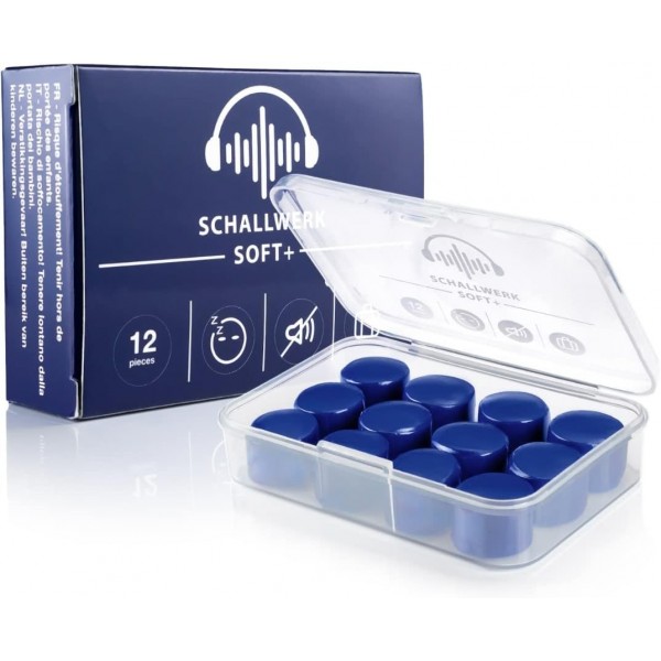 Schallwerk ® Soft+ 수면용 실리콘 귀마개 12개 – 수면 청력 보호 장치로 최적의 지원 – 부드러운 귀마개 – 소음 차단 귀마개