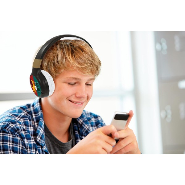 Lexibook - Warner Harry Potter - 2-in-1 블루투스 유선 오디오 헤드폰 스테레오 무선 유선 제한 사운드 접이식 조절식 충전식 배터리 블랙/그레이 HPBT010HP