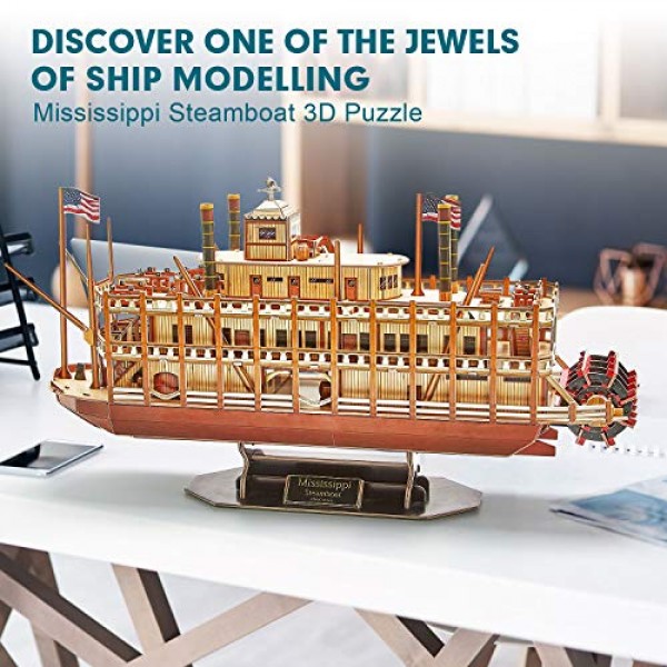 CubicFun 3D 선박 퍼즐 선박 모델 장난감 거품 퍼즐 빌딩 키트 성인과 어린이를위한 선물, 미국 전세계 무역 미시시피 증기선 142 조각