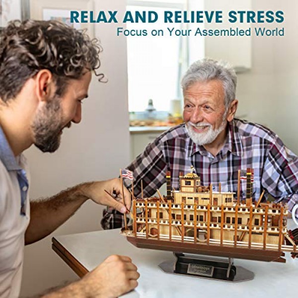 CubicFun 3D 선박 퍼즐 선박 모델 장난감 거품 퍼즐 빌딩 키트 성인과 어린이를위한 선물, 미국 전세계 무역 미시시피 증기선 142 조각