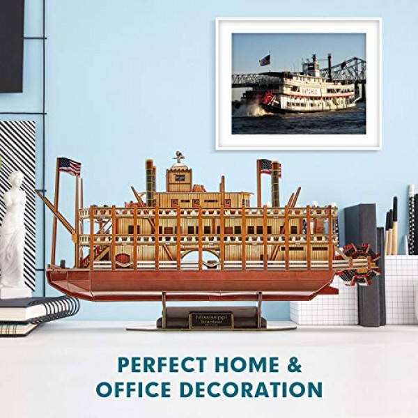 CubicFun 3D 선박 퍼즐 선박 모델 장난감 거품 퍼즐 빌딩 키트 성인과 어린이를위한 선물, 미국 전세계 무역 미시시피 증기선 142 조각