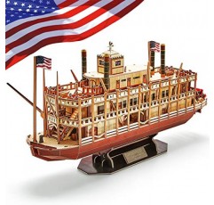 CubicFun 3D 선박 퍼즐 선박 모델 장난감 거품 퍼즐 빌딩 키트 성인과 어린이를위한 선물, 미국 전세계 무역 미시시피 증기선 142 조각