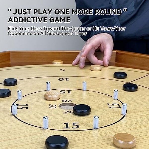 토너먼트 크로키놀 보드 게임 30인치, 2 in 1 크로키놀 및 체커, 26인치 플레이 표면, 금속 못, 나무 팔각형 가족 및 친구를 위한 캐나다 탁상용 보드 게임 크로키놀