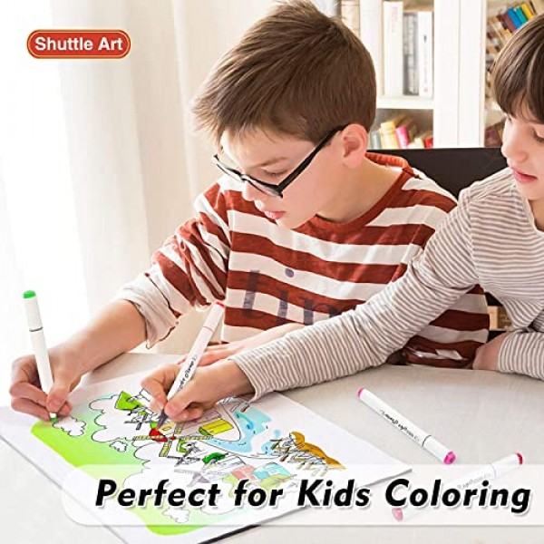 셔틀 아트 51가지 색상 듀얼 팁 알코올 기반 아트 마커, 50가지 색상 + 블렌더 1개 영구 마커 펜 일러스트레이션 성인 컬러링 스케치 및 카드 제작에 적합한 케이스 포함