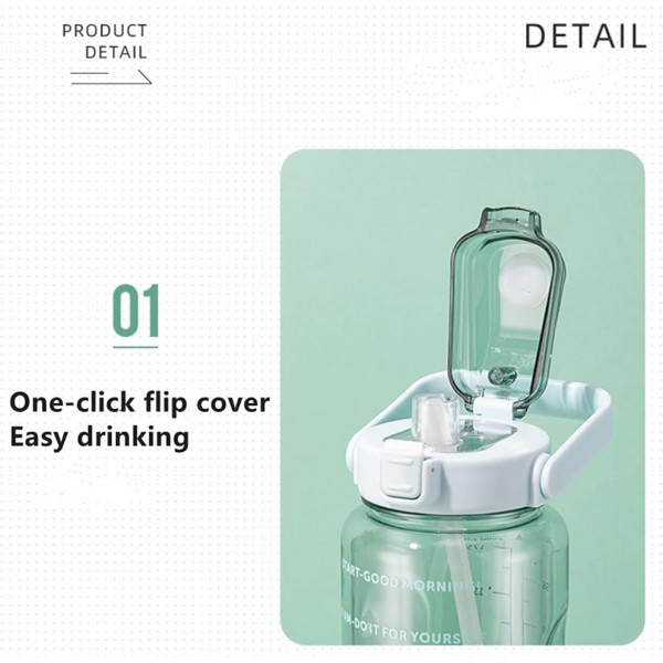 동기 부여 스포츠 마시는 물병, 빨대 2L, 빨대가 있는 대용량 물병, 타임 스탬프 포함, BPA 없음, 휴대용 스포츠 물병 1 Click Open Outdoor Fitness Kettle (분홍색)