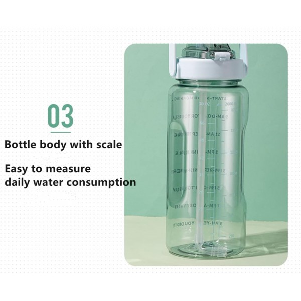 동기 부여 스포츠 마시는 물병, 빨대 2L, 빨대가 있는 대용량 물병, 타임 스탬프 포함, BPA 없음, 휴대용 스포츠 물병 1 Click Open Outdoor Fitness Kettle (분홍색)