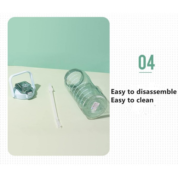 동기 부여 스포츠 마시는 물병, 빨대 2L, 빨대가 있는 대용량 물병, 타임 스탬프 포함, BPA 없음, 휴대용 스포츠 물병 1 Click Open Outdoor Fitness Kettle (분홍색)