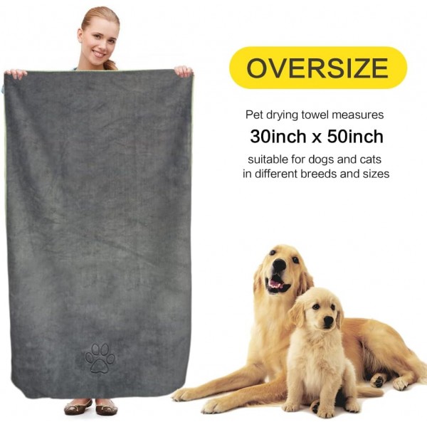 KinHwa 슈퍼 흡수성 애완 동물 수건 개와 고양이를위한 극세사 개 목욕 수건 76cm x 127cm 회색 76cmx127cm 회색