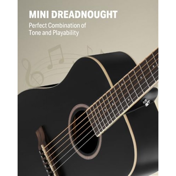 초보자 성인을 위한 Donner 어쿠스틱 기타 36'' Dreadnought 3/4 사이즈 블랙 기타 번들 패키지 키트 여행, 긱백이 포함된 가문비나무 카포 튜너 스트랩 스트링 기타 추천 DAG-1