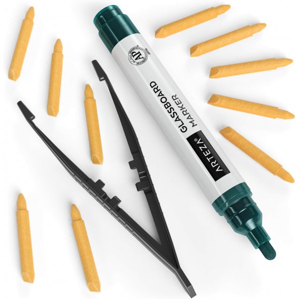 ARTEZA Glasboard Marker, 자성 유리판을 위한 실용적인 유리 크레용, 10가지 밝은 네온 컬러, 냄새가 적고 지울 수 있는 유리, 거울, 창용 마커, ​​비다공성 표면용