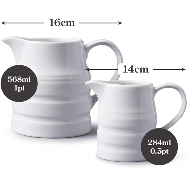 WM Bartleet & Sons 1750 TSET8 도자기 전통 휘젓 저그 2종 세트(284ml, 1파인트), 화이트 284ml/1파인트