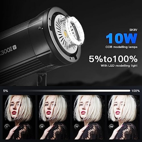 Godox SK300IIV 사진 스튜디오 스트로브 플래시, 300Ws GN58 5700K Bowens 마운트 전문 모노라이트 조명, Godox 2.4G 무선 X 시스템 내장, 스튜디오 촬영용 10W 모델링 램프